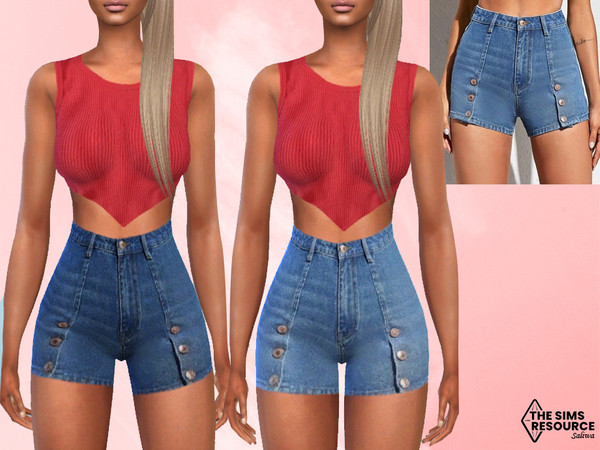 Sims 4 — Front Button Denim Short by saliwa — Front Button Denim Short