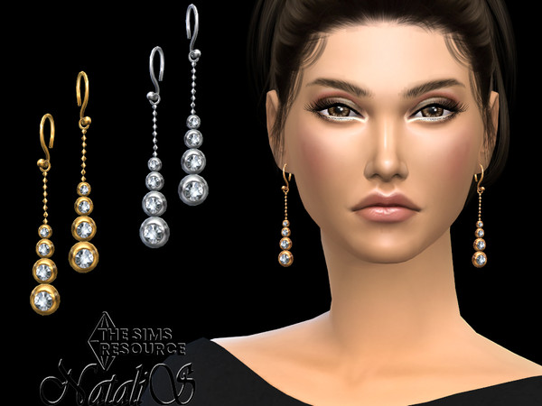 Sims 4 — Graduated bezel diamond drop earrings by Natalis — Graduated bezel diamond drop earrings. 3 metal color options.