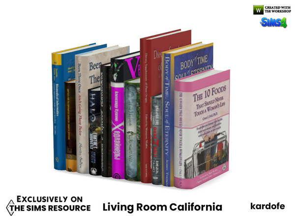 Sims 4 — Living Room California_Books by kardofe — Group of eleven books of different sizes and designs