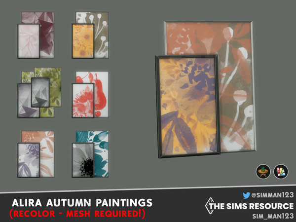 Sims 4 — (MESH REQUIRED) Alira Autumn Paintings by sim_man123 — A collection of fall-inspired prints in various botanical