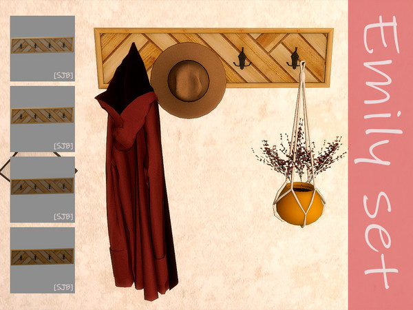 Sims 4 — Emily set clothes hanger by Ylka — Decorative clothes hanger (wall decor). Has 4 colors. You can see all the