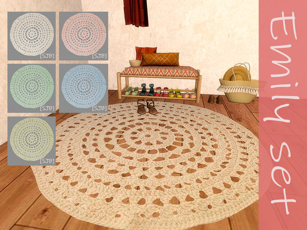 Sims 4 — Emily set lace rug by Ylka — Round lace rug. Has 5 colors. You can see all the colors in the photo above.