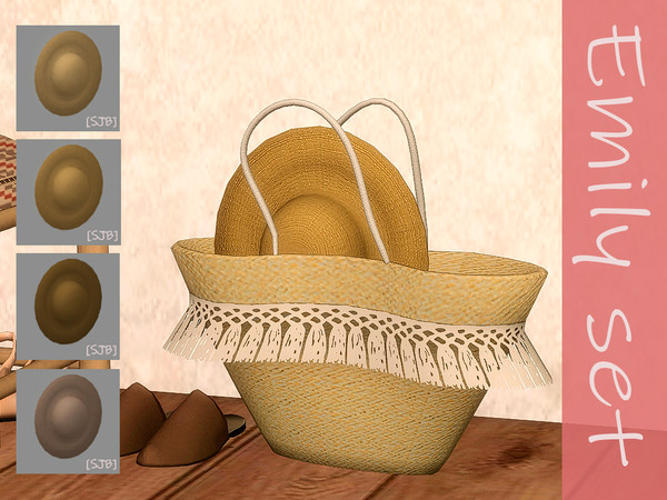 Sims 4 — Emily set straw hat by Ylka — Decorative straw hat. Has 4 colors. You can see all the colors in the photo above.