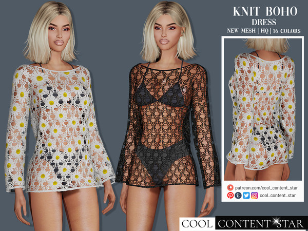 Sims 4 — Boho Knit Dress *Accesory Category* (patreon) by sims2fanbg — .:Boho Knit Dress:. Dress in 16 colors and