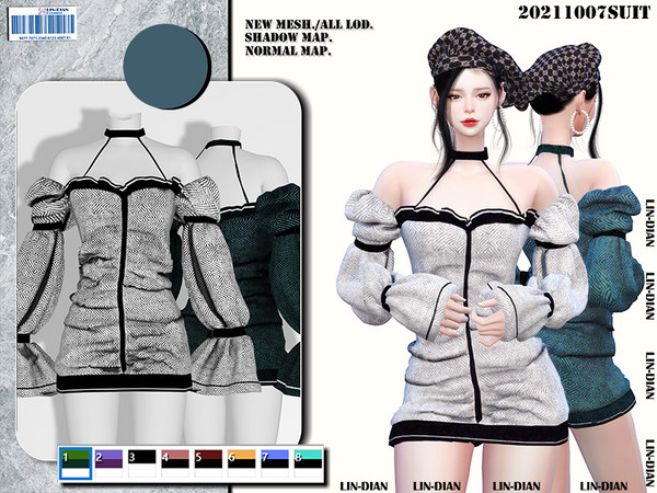 Sims 4 — [DIAN]Bubble sleeve skirt with halter belt_SUIT by LIN_DIAN — - New Mesh - ALL Lods. - 8 Colors. - Shadow Normal