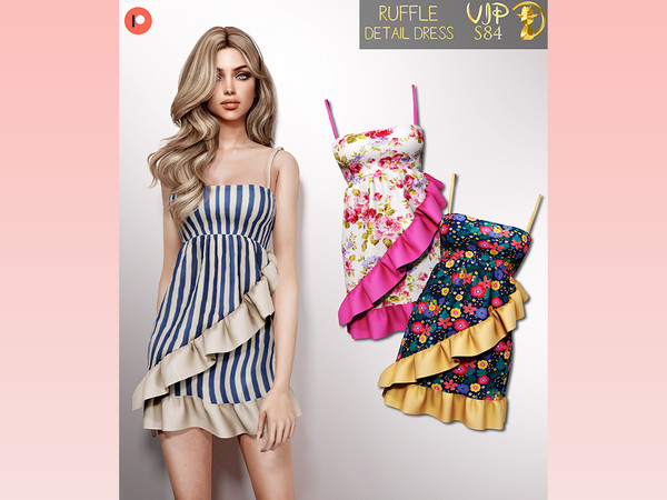 Sims 4 — [PATREON] (Early Access) Ruffle Detail Dress S84 by Daph's — 20 Swatches Compatible with HQ mod Works with all