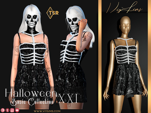 Sims 4 — Halloween XXI [Basic Collection] - Skull Dress V.1 by Viy_Sims — Skull short dress with bones 3D for Halloween!!