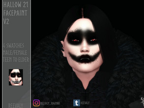 Sims 4 — Hallow21 Facepaint V2 by Reevaly — 4 Swatches. Teen to Elder. Male and Female. Works with all Skins and