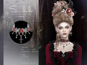 Sims 4 — Modern Gothic rose necklace by S-Club — Gothic necklace, Modern Victorian Gothic, 6 swatches, hope you like,