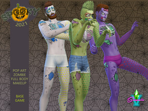 Sims 4 — Pop Art Zombie FB Makeup by SimmieV — A set of full body makeup to help get your funky zombie on. Set includes