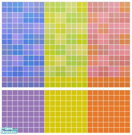 Sims 2 — Fiesta Tile Set by s00z — Three bright and colourful bathroom walls with coordinating floors.