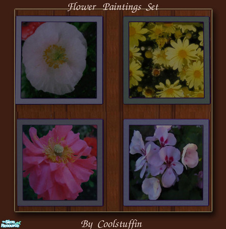Sims 2 — Flower Paintings Set by coolstuffin — Set of 4 flower paintings. Recolors of Maxis' "B Stroke" mesh,