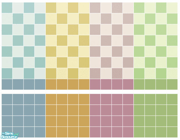 Sims 2 — Rhapsody Tile Set by s00z — Four tiled walls with coordinating floors.
