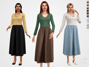 Sims 4 — Tillie Outfit by Sifix2 — An outfit consisting of a knit v-neck sweater and a long skirt available in 10 color