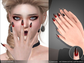 Sims 4 — Victorian Gothic Nails by feyona — A set of almond and coffin-shaped nails. Almond nails come with mirror and