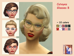 Sims 4 — ws Female Cateyes Glasses B - RC by watersim44 — ws Female Cateyes Glasses B - recolor ~ in 10 swatches ~ Teen
