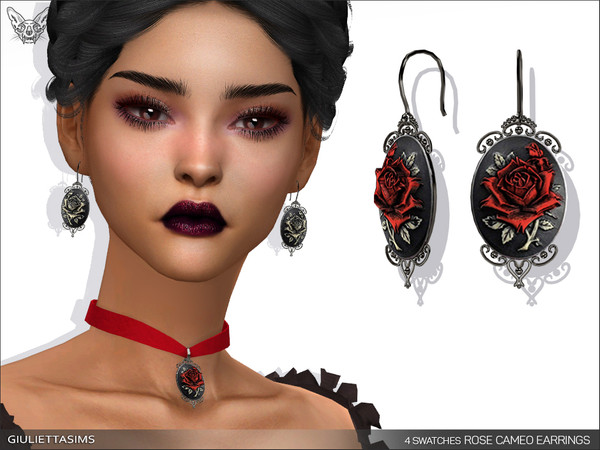 Sims 4 — Victorian Gothic Rose Cameo Earrings by feyona — Victorian Gothic Rose Cameo Earrings come in 4 colors. * 4