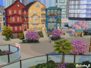 Sims 4 — Colorful Townhouses - NoCC by SalindraB — Row of three townhouses with garages. One of them is fully furnished