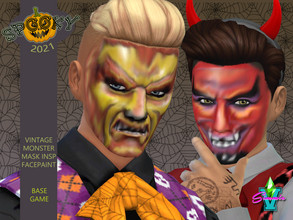 Sims 4 — Vintage Monster Face Paint by SimmieV — A collection of 6 costume face paints inspired by vintage monster masks.