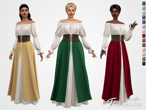 Sims 4 — Theodora Dress by Sifix2 — An off-shoulder medieval fantasy dress available in 14 colors for teen, young adult