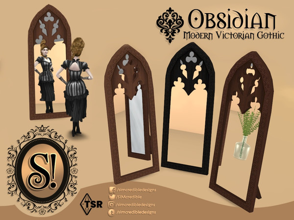 Sims 4 — Modern Victorian Gothic - Obsidian Mirror by SIMcredible! — by SIMcredibledesigns.com available at TSR 3 colors
