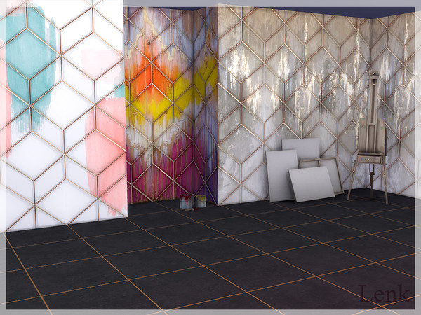 Sims 4 — Wallpaper by LenkAlex — Decorative wallpaper with gold trim