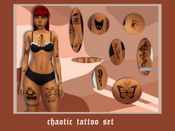Sims 4 — Chaotic Tattoo Set by lotuswhim — tattoo set - 18 swatches for mix and match and 1 swatch with all tattoos