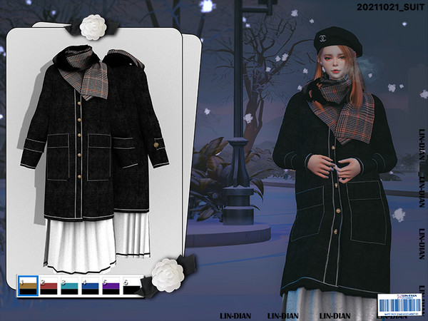 Sims 4 — [DIAN]Winter coat and scarf by LIN_DIAN — - New Mesh - ALL Lods. - 5 Colors. - Specular Normal Map