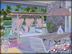 Sims 4 — Marabor by ArwenKaboom — Beach themed set in soothing colors. It features a beautiful canopy for lounging,