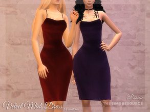 Sims 4 — Velvet Midi Dress by Dissia — Velvet midi dress on straps Available in 14 swatches