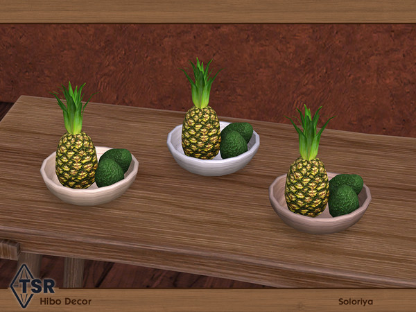 Sims 4 — Hibo Decor. Fruits by soloriya — Pineapple and avocado in a bowl. Part of Hibo Decor set. 3 color variations.