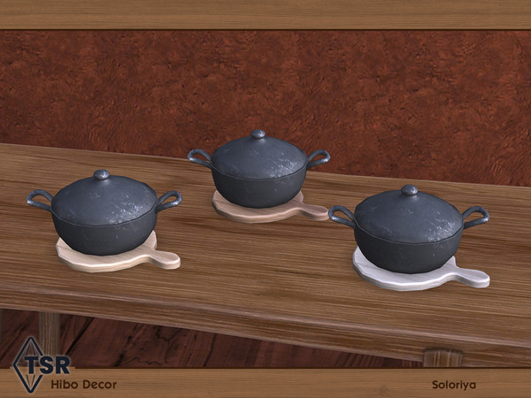 Sims 4 — Hibo Decor. Pan by soloriya — Pan on a tray. Part of Hibo Decor set. 3 color variations. Category: Decorative -