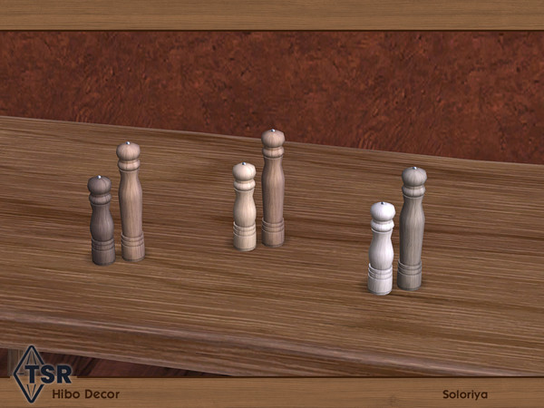 Sims 4 — Hibo Decor. Salt and Pepper Mills by soloriya — Salt and pepper mills. Part of Hibo Decor set. 3 color