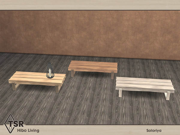 Sims 4 — Hibo Living. Coffee Table by soloriya — Wooden coffee table. Part of Hibo Living set. 3 color variations.