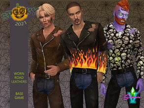 Sims 4 — Road Worn Leathers by SimmieV — These biker leathers have seen some serious action. Whether fighting off zombie