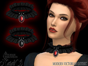 Sims 4 — Modern Victorian Gothic frill choker by Natalis — Modern Victorian Gothic frill choker. 2 gem color options-