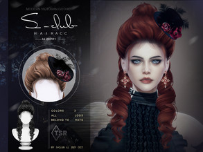Sims 4 — Modern Gothic rose feather hat model B by S-Club — Modern Gothic rose feather hat, model B, 3 colors, hope you