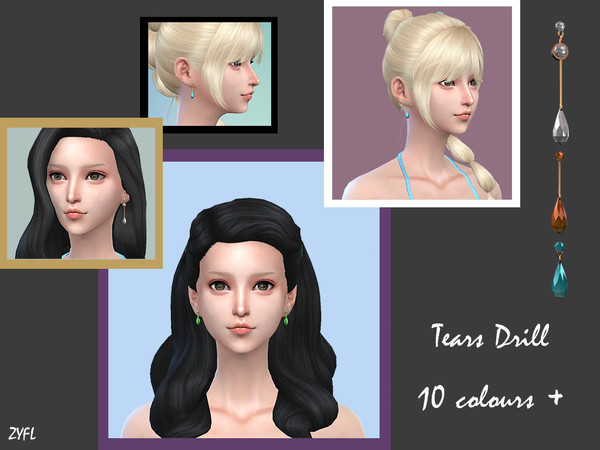 Sims 4 — (ZYFL)Tears Drill Set by ZYFL — This is an adult female Earring Jewelry. It comes in three styles and 10 colors.