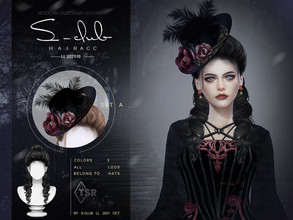 Sims 4 — Modern Gothic rose feather hat model A by S-Club — Modern Gothic rose feather hat, model A, 3 colors, hope you