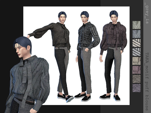 Sims 4 — _taka_ 007 Motif Puff Blouse by greyIS — _name: TAKA _style: sweater _cas navigation: top _fashion choice: