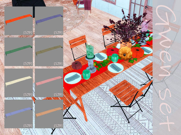 Sims 4 — [SJB] Gwen set tablecloth by Ylka by Ylka — A long narrow decorative tablecloth (3 tiles) that you can place on
