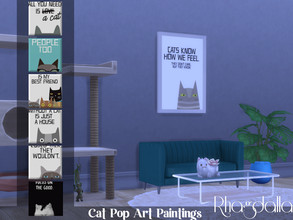 Sims 4 — Cat Pop Art Paintings by Rhagdalla — with shiny silver frame
