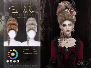 Sims 4 — Modern Victorian Gothic curly hair buns(Orlando) by S-Club — Curly bun hairstyle, Modern Victorian Gothic, 37