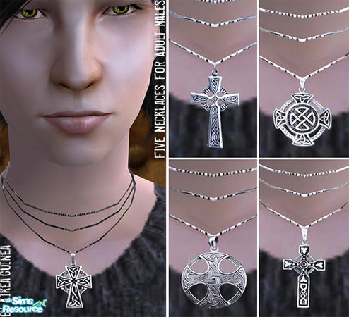 Sims 2 — Celtic Cross Necklaces for Males by aikea_guinea — Set of five Celtic cross necklaces for adult males. Please