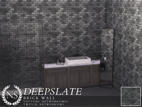 Sims 4 — Deepslate Brick Wall by networksims — A grey and black brick wall.