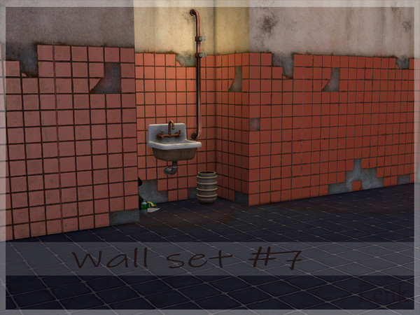Sims 4 — Old Tile Wall by LenkAlex — Old dirty tile wall 6 colors All maps