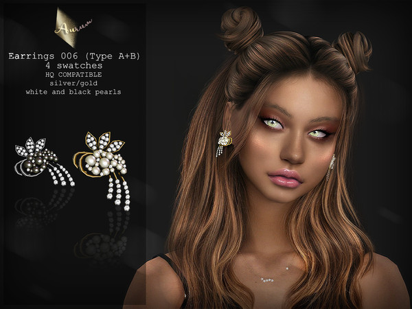 Sims 4 — Earrings 006 Type A + B by Aurum — New earrings set with diamonds and pearls in silver and gold by Aurum Set