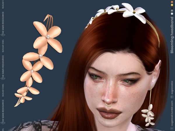 Sims 4 — Blooming headband by sugar_owl — Unisex headband with blooming petals and pearls. Come in different metal