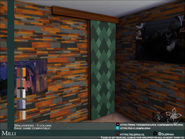 Sims 4 — Milli by Silerna — - Basegame compatible - Wallpaper - Paneling - 5 different colors - Please do not reupload,