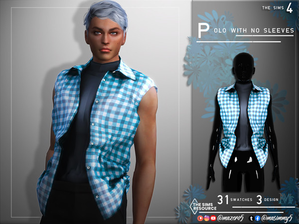 Sims 4 — Polo with no Sleeves by Mazero5 — Turtleneck shirt Polo without sleeves 31 Swatches and 3 variation to choose
